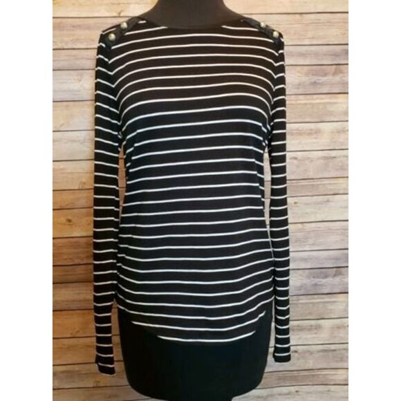 White house black market WHBM Long Sleeve Womens Black White Striped shirt XS - Picture 1 of 5
